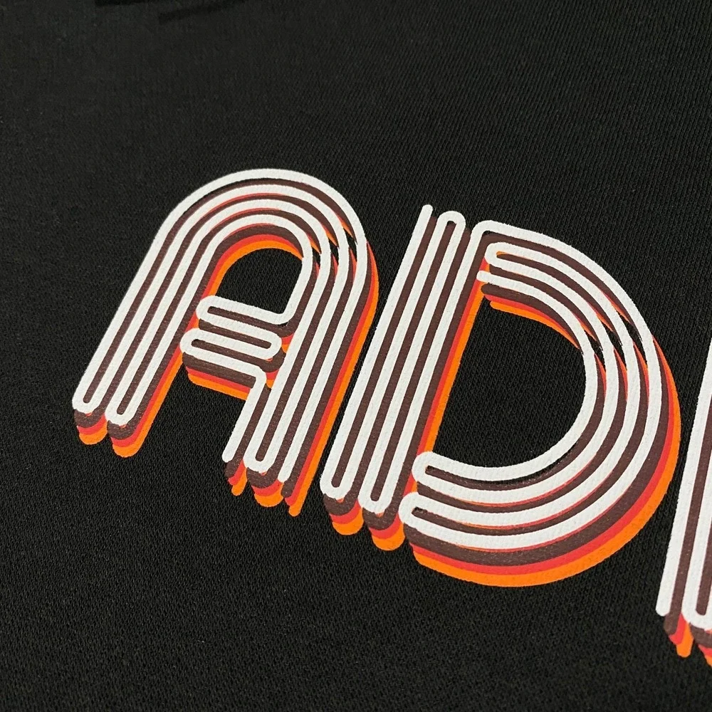Adidas 3D Retro 70s Striped Logo Hoodie Adult S Black Spell Out Disco Groovy NWT